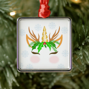 Christmas Unicorn Face Ornament Aus Metall