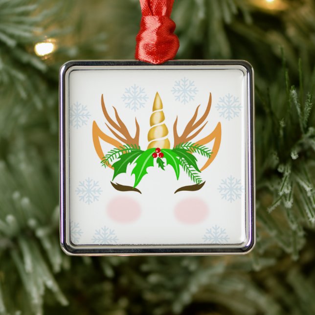 Christmas Unicorn Face Ornament Aus Metall (Baum)
