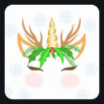 Christmas Unicorn Face Quadratischer Aufkleber<br><div class="desc">Unicorn horn horse christmas pony,  Antlers funny merry lovely ,  pink fairy holly little,  color beautiful art fashion ,  reindeer kids girl winter,  holiday magical sweet horn,  magic believe cute fantasy,  cartoon face illustration animal,  baby children head happy ,  christmas unicorn horse horse pony</div>