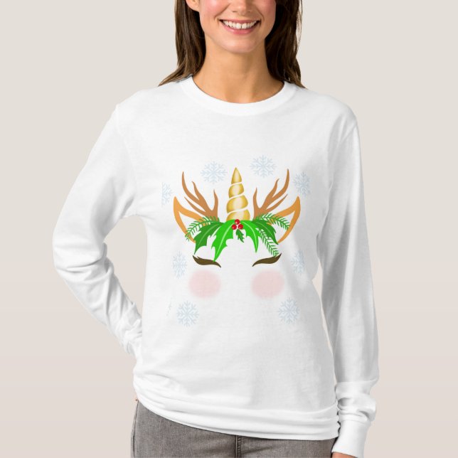 Christmas Unicorn Face T-Shirt (Vorderseite)