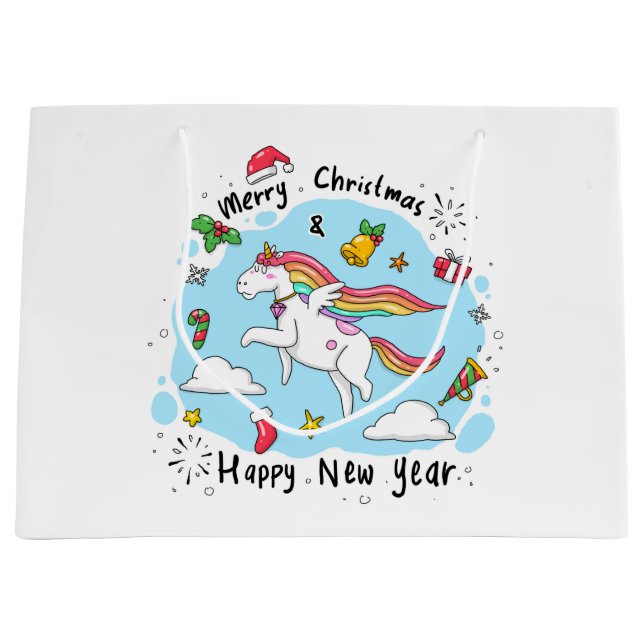 Christmas Unicorn Große Geschenktüte (Vorderseite)