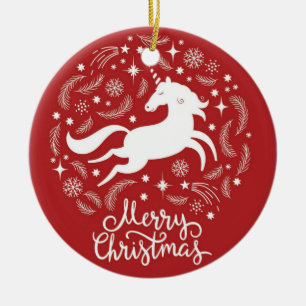 Christmas Unicorn Keramik Ornament