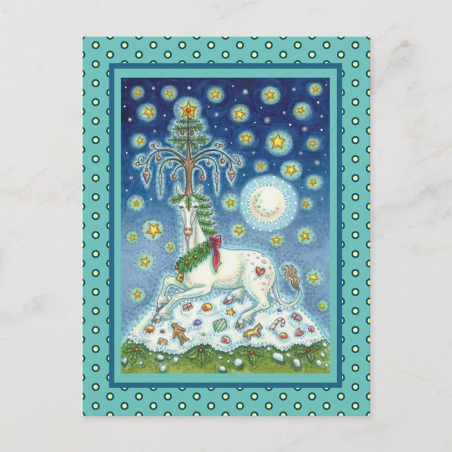 CHRISTMAS UNICORN, MAGIC HORN BAUM, FANTASY PORSE POSTKARTE (Vorderseite)