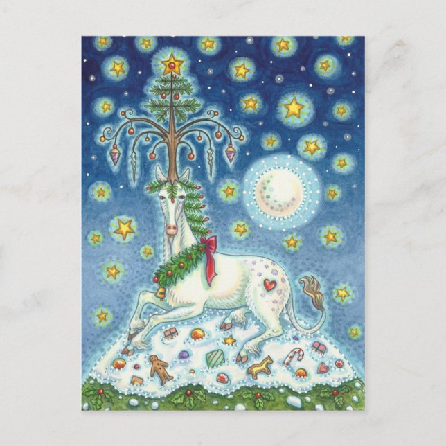 CHRISTMAS UNICORN, MAGIC HORN BAUM, FANTASY PORSE POSTKARTE (Vorderseite)