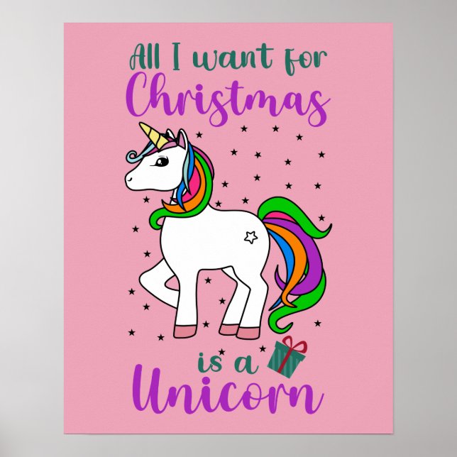 Christmas Unicorn Magical Rainbow Green Lila Poster (Vorne)