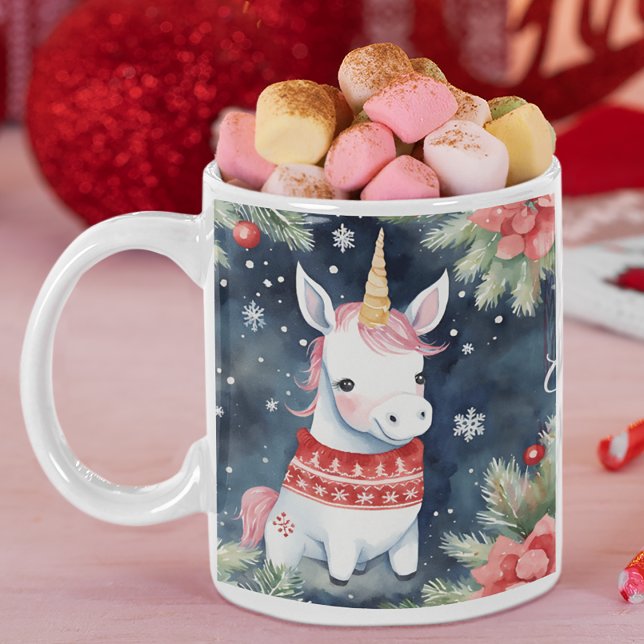 Christmas Unicorn Personalisiert Zweifarbige Tasse (Von Creator hochgeladen)