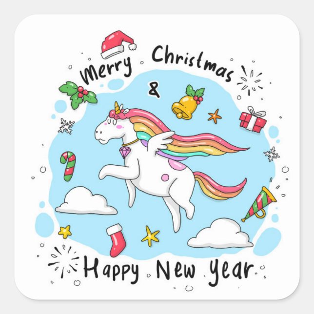 Christmas Unicorn Quadratischer Aufkleber (Vorderseite)