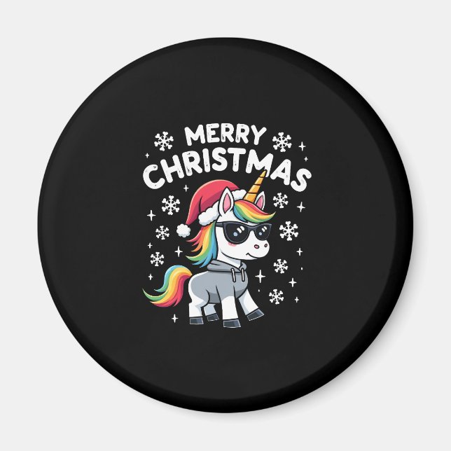 Christmas Unicorn Santa Hat T-Shirt (1) Magnet (Vorne)