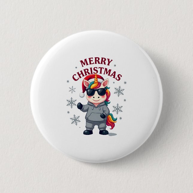 Christmas Unicorn Santa Hat T-Shirt Button (Vorderseite)