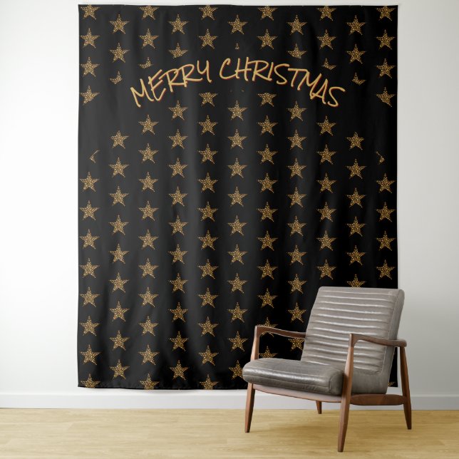 Christmas | Urlaub | Gold Stars | Schwarzer Hinter Wandteppich (Beispiel)