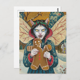Christmas Vampire Kitty Gingerbread Mann Cookie Postkarte