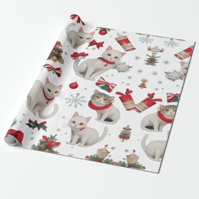 Christmas Vibes Cats nahtloses Muster Geschenkpapier (Ungerollt)