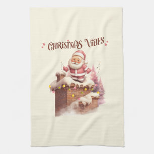 Christmas Vibes Pink Santa Geschirrtuch