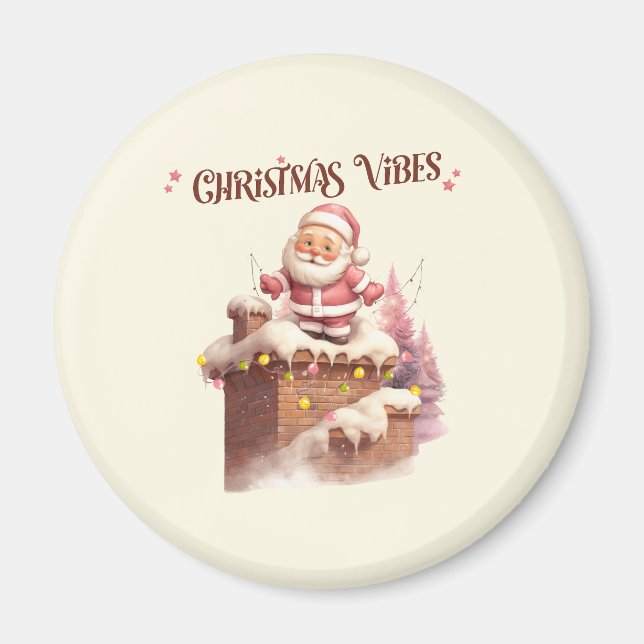 Christmas Vibes Pink Santa Magnet (Vorne)