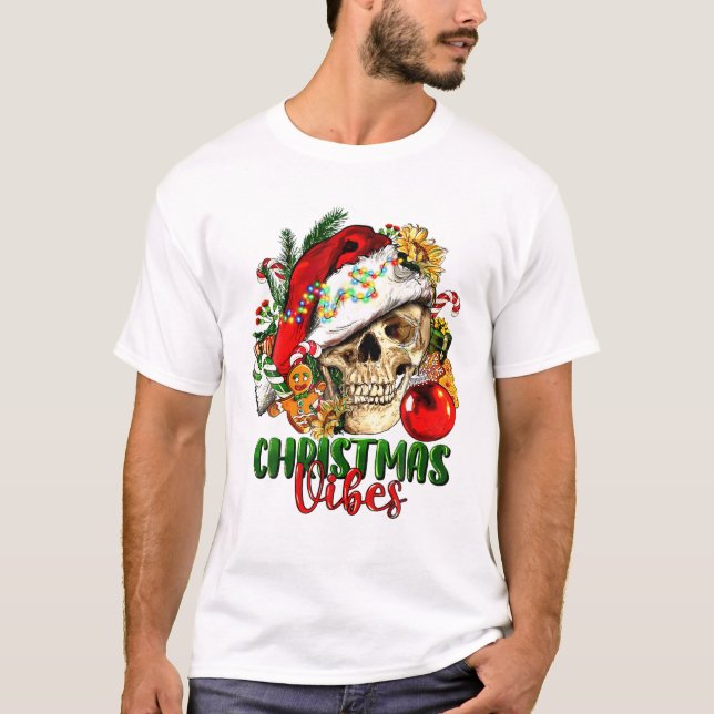 Christmas Vibes Skeleton Skull T-Shirt (Vorderseite)
