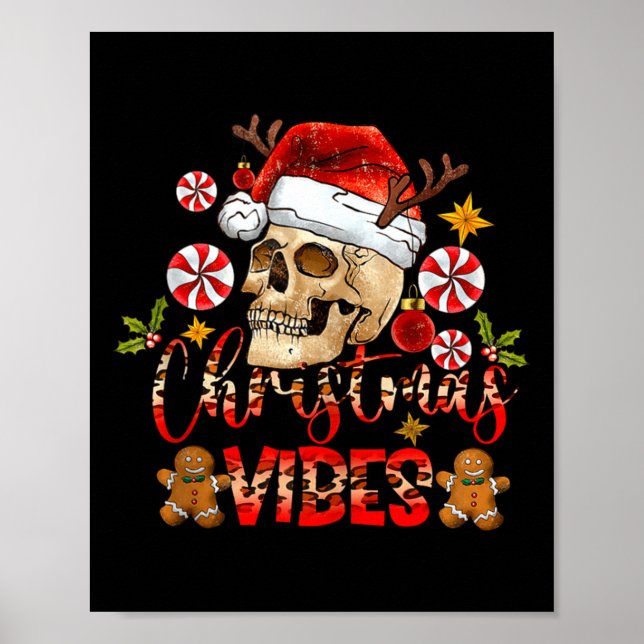 Christmas Vibes Skull Santa Hat Christmas Skeleton Poster (Vorne)