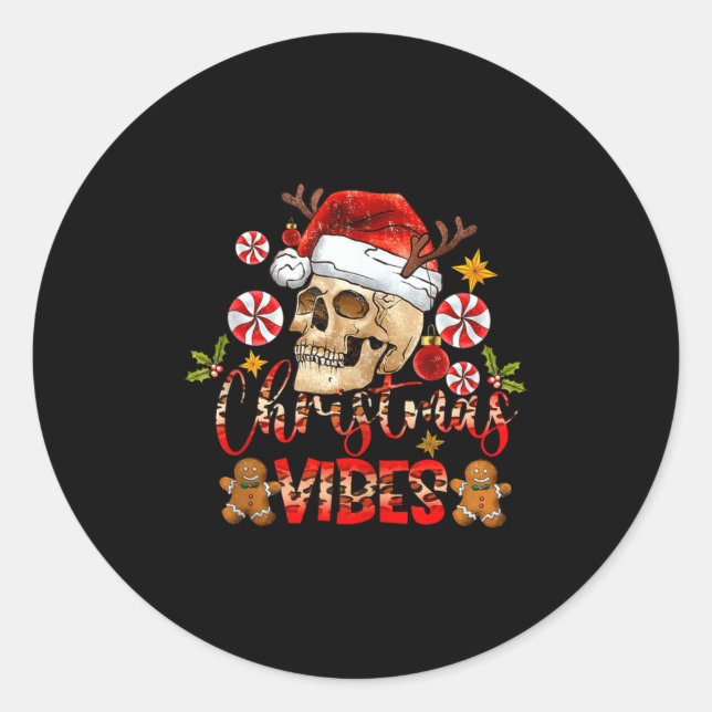 Christmas Vibes Skull Santa Hat Christmas Skeleton Runder Aufkleber (Vorderseite)