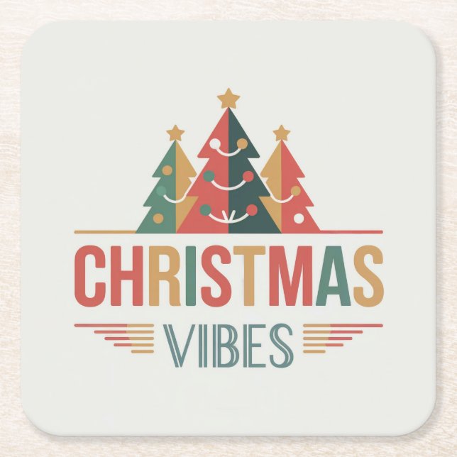 Christmas Vibes Square Coaster Set Rechteckiger Pappuntersetzer (Vorderseite)