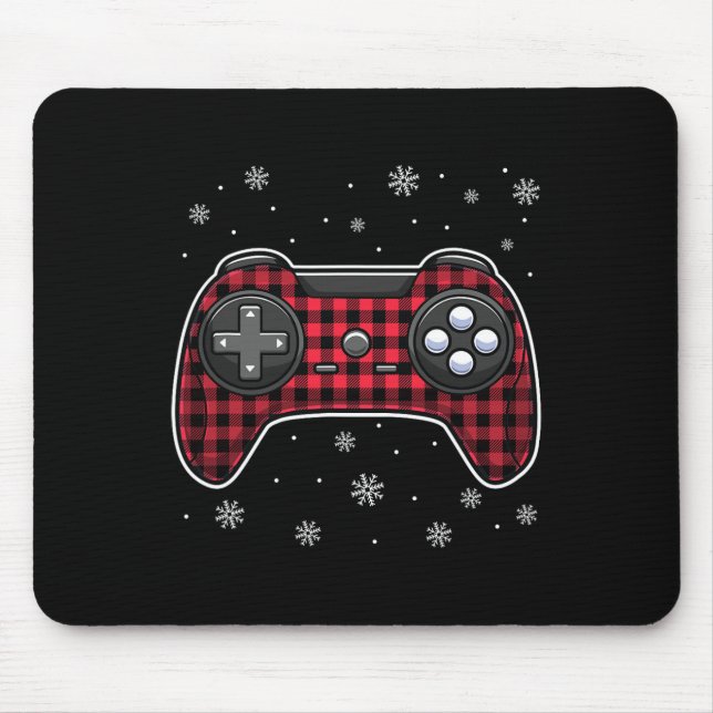 Christmas Video Game Controller Red Kariert Gamer  Mousepad (Vorne)