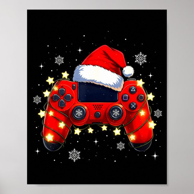 Christmas Video Game Controller Santa Hat Gamer Bo Poster (Vorne)