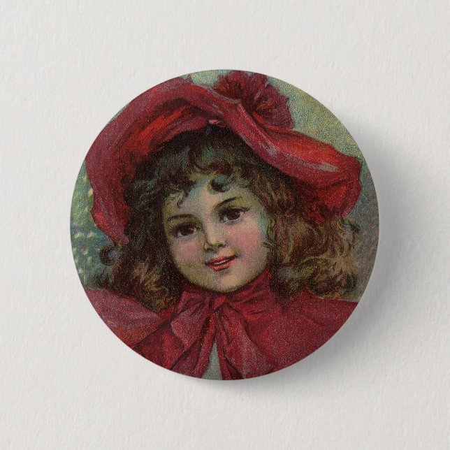 Christmas Viktorianisch Child Red Hat Girl Portrai Button (Vorderseite)