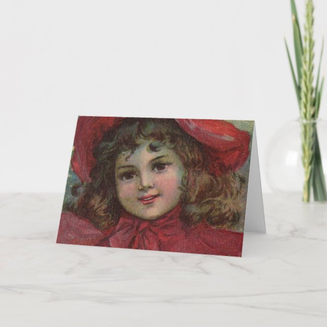Christmas Viktorianisch Child Red Hat Girl Portrai Feiertagskarte (Vorderseite)