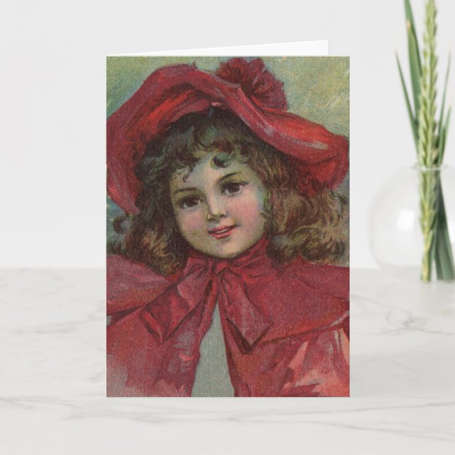Christmas Viktorianisch Child Red Hat Girl Portrai Feiertagskarte (Vorderseite)