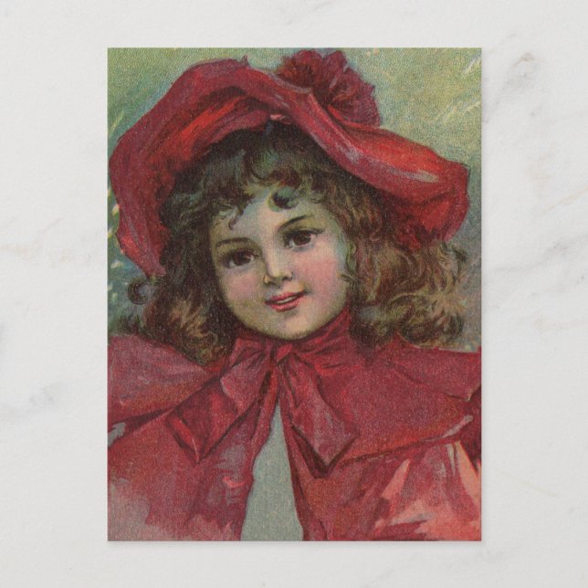 Christmas Viktorianisch Child Red Hat Girl Portrai Feiertagspostkarte (Vorderseite)
