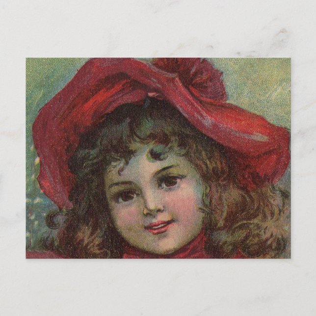 Christmas Viktorianisch Child Red Hat Girl Portrai Feiertagspostkarte (Vorderseite)