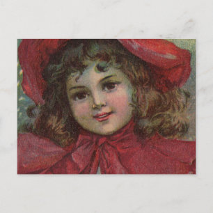 Christmas Viktorianisch Child Red Hat Girl Portrai Feiertagspostkarte