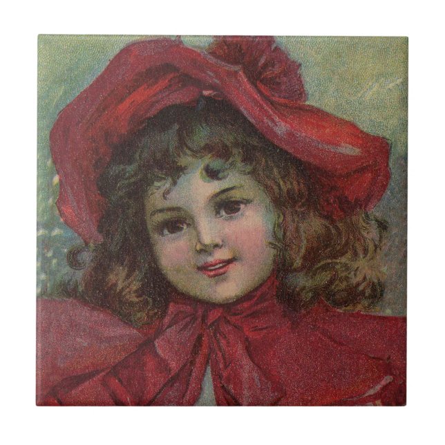 Christmas Viktorianisch Child Red Hat Girl Portrai Fliese (Vorderseite)