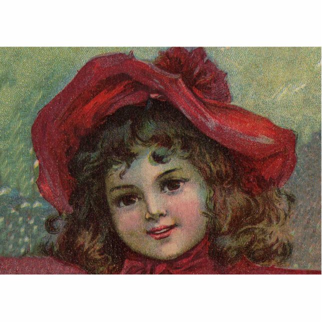 Christmas Viktorianisch Child Red Hat Girl Portrai Fotoskulptur Magnet (Vorne)