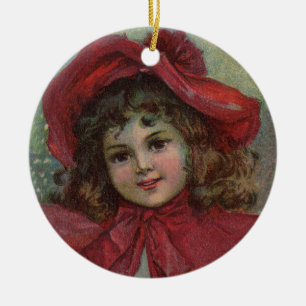 Christmas Viktorianisch Child Red Hat Girl Portrai Keramikornament