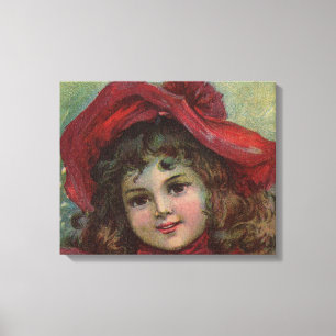 Christmas Viktorianisch Child Red Hat Girl Portrai Leinwanddruck
