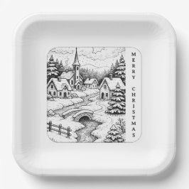 Christmas Village in Winter Pappteller