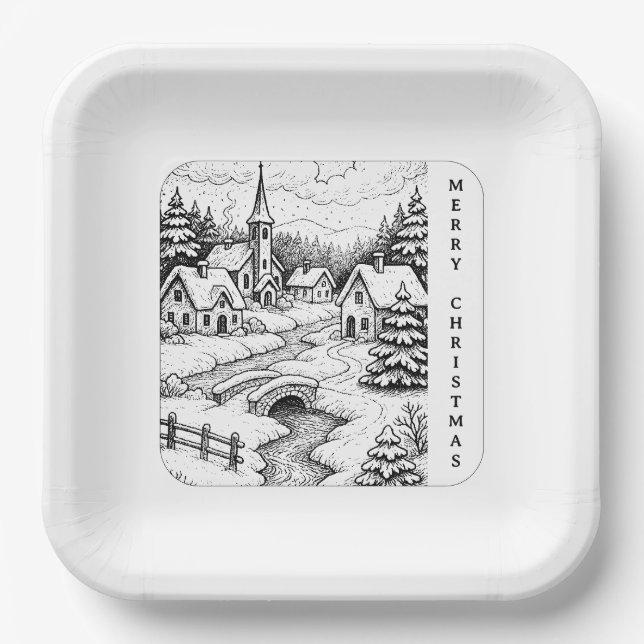 Christmas Village in Winter Pappteller (Vorderseite)