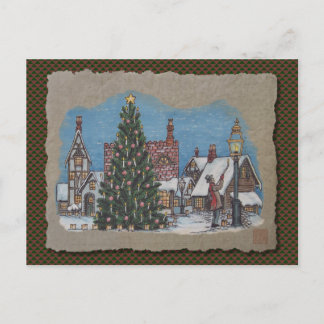 Christmas Village Lamplighter Feiertagspostkarte