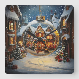 Christmas Village Ornament Wall Clock Quadratische Wanduhr