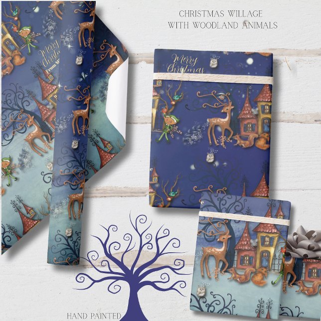 Christmas Village  | Reindeer, Elf, Squirrel & Fox Geschenkpapier (Christmas Village  Reindeer, Elf, Squirrel & Fox Wrapping Paper)