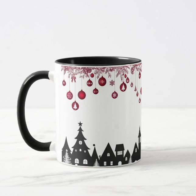Christmas Village Silhouette – Red Ornaments  Tasse (Links)