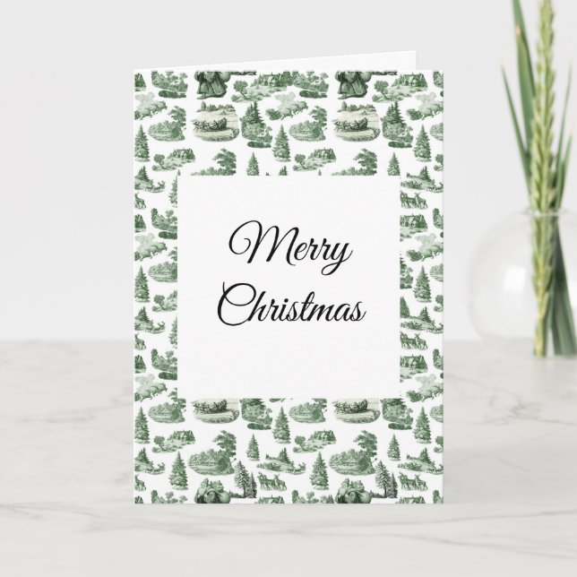 Christmas Village Themed Green Toile Design Karte (Vorderseite)