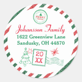 Christmas Vintag Air Mail Glitzer Runder Aufkleber