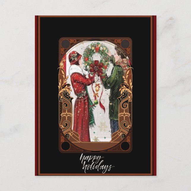 Christmas Vintag Art Deco Couple Postkarte (Vorderseite)