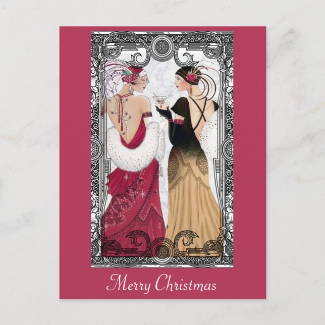 Christmas Vintag Art Deco Ladys Postkarte (Vorderseite)