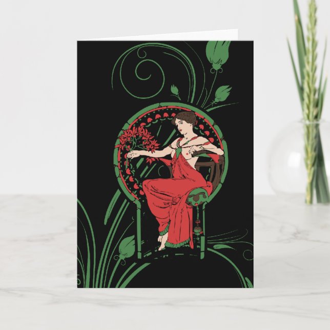 Christmas Vintag Mucha Art Feiertagskarte (Vorderseite)