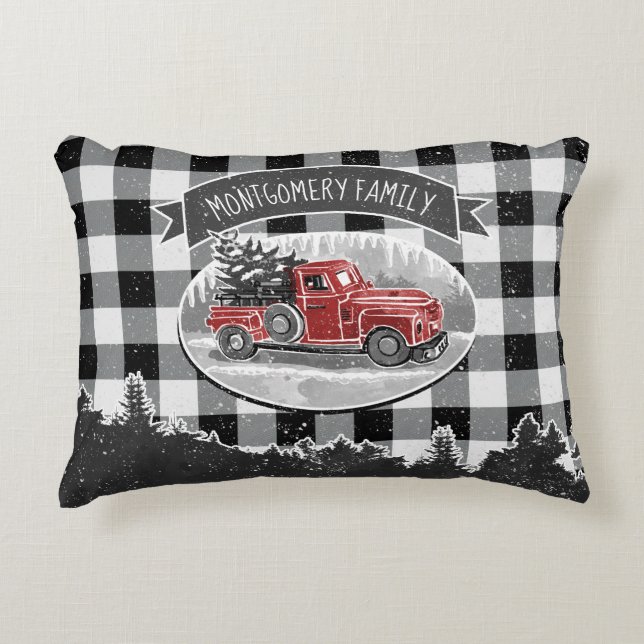 Christmas Vintag Red Truck White Buffalo Kariert Dekokissen (Vorderseite)
