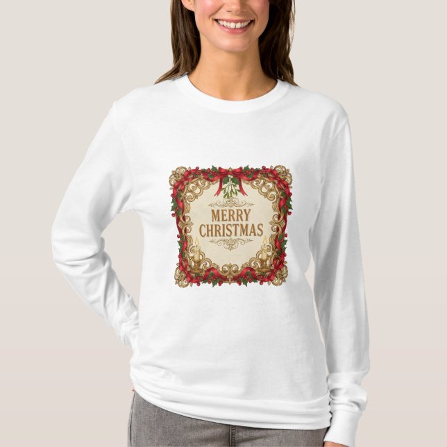 Christmas Vintage Ornate Gold Frame T-Shirt (Vorderseite)