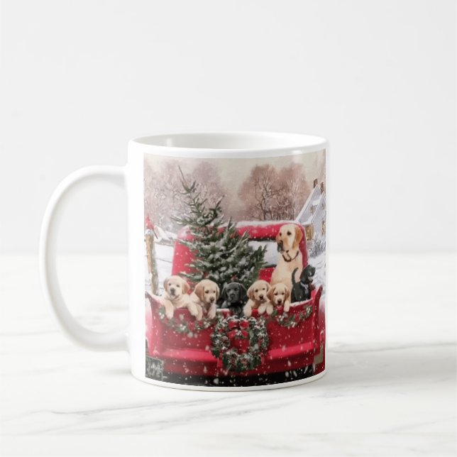  Christmas Vintage Red Truck With Puppies Dogs  Kaffeetasse (Links)