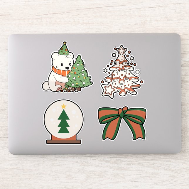 Christmas Vinyl Stickers: Cute Bear, Tree, Bow  Aufkleber (Computer)