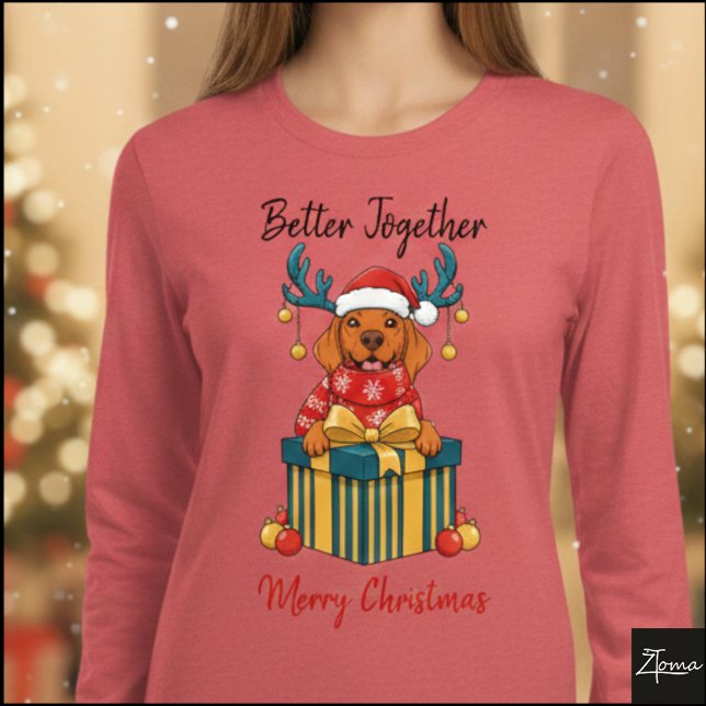 Christmas Vizsla Reindeer Gift Red Graphic Tri-Blend Shirt (Von Creator hochgeladen)